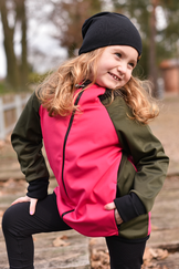 khaki-růžová softshellová bunda s kapucí