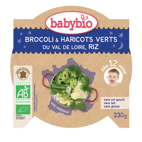 Babybio Good night brokolice a fazolky s rýží od 12. měsíce, 230g