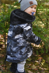 maskáčový softshellový kabátek s kapucí a šálou