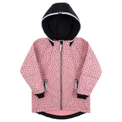 růžová puntíkatá softshellová bunda s kapucí