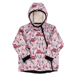 růžová vzorovaná bunda ze softshellu s delším chloupkem