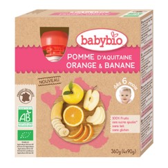 Babybio Doypack jablko pomeranč banán od 6. měsíce, 4x90g