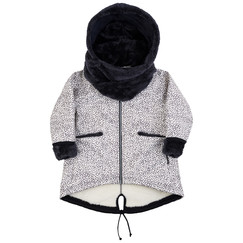 smetanovo-šedý softshellový kabátek s kapucí a šálou