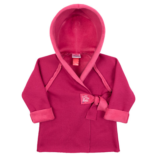 tmavě růžový zavinovací kabátek s kapucí