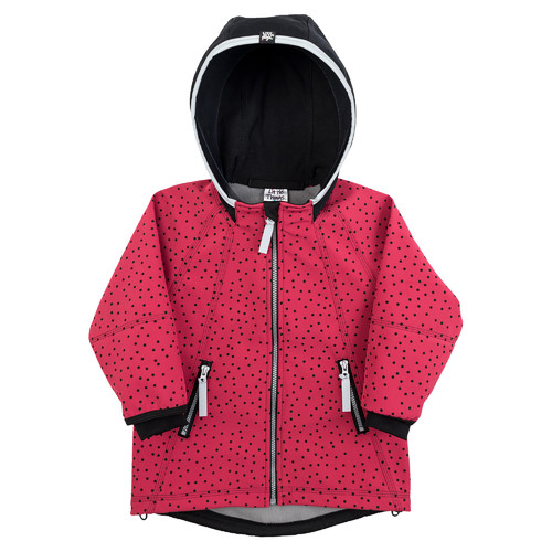 tmavě růžová puntíkatá softshellová bunda s kapucí