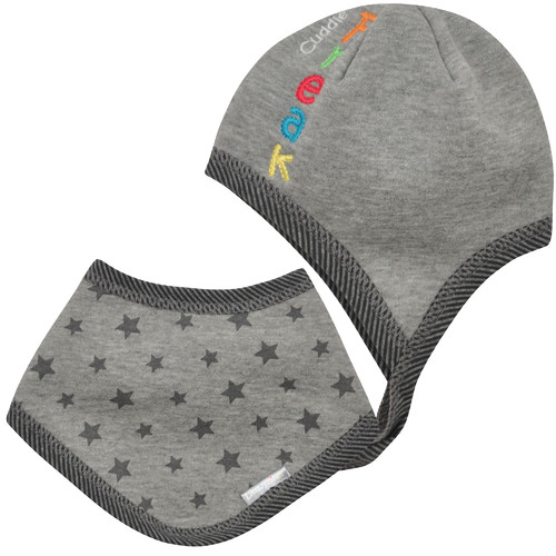 šedý set čepice + šátek na krk s hvězdičkami
