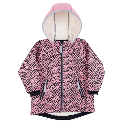 růžová vzorovaná bunda ze zimního softshellu