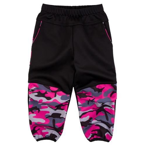 černo-růžové softshellové kalhoty s maskáčovým vzorem