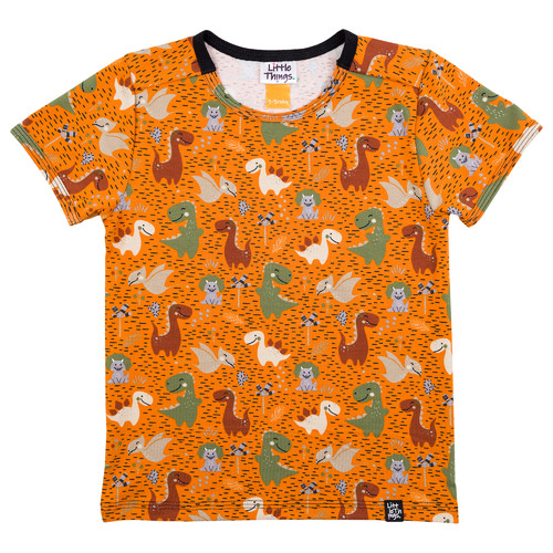 skořicové bavlněné tričko s potiskem dinosaurů